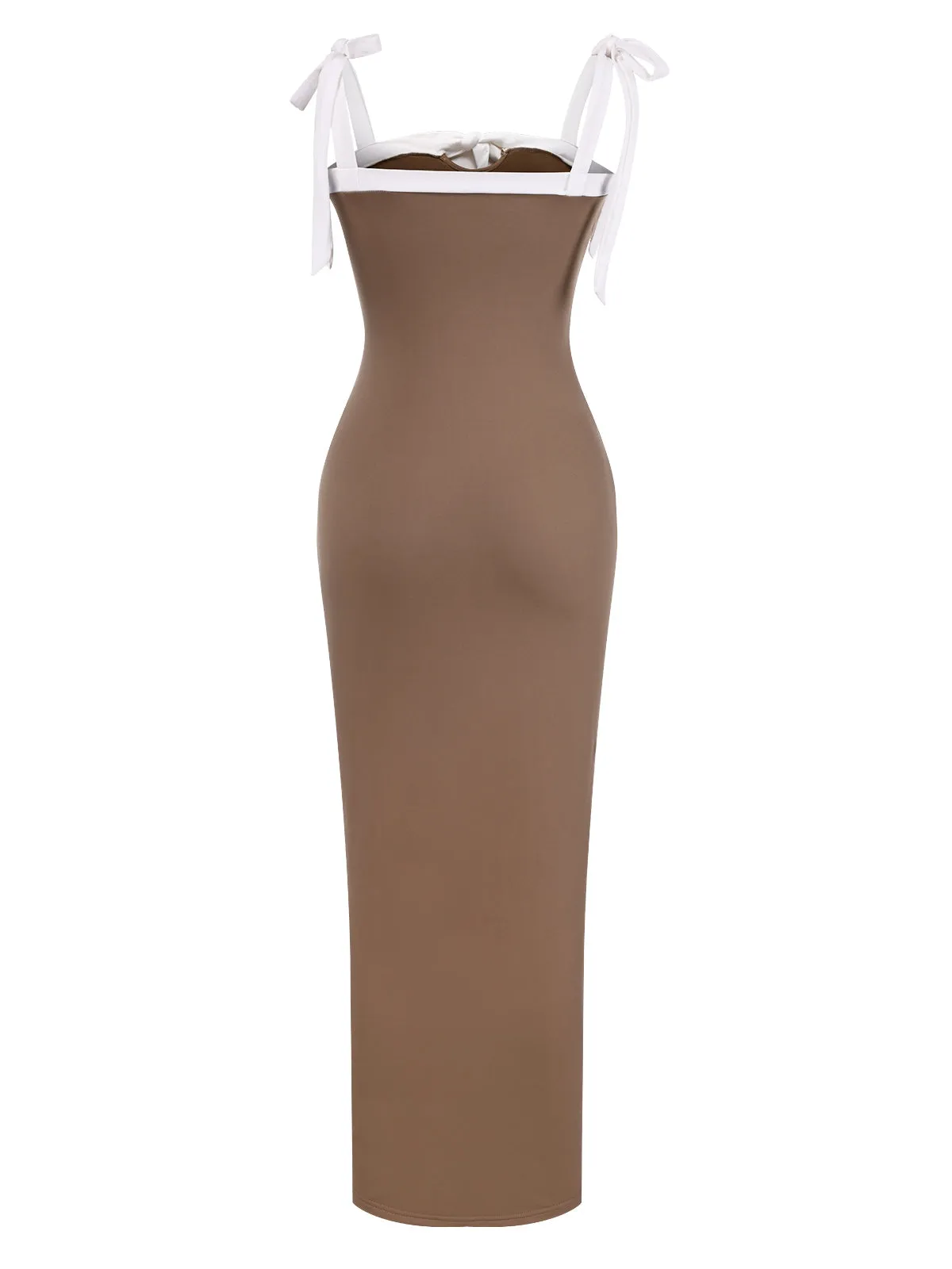 Khaki 1930s Contrast Shoulder Tie Bodycon Dress sold by Retro Stage product image thumbnail 3