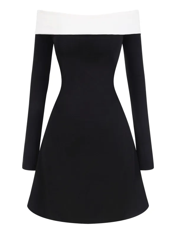 Black & White 1960s Rolled Off-Shoulder Dress sold by Retro Stage