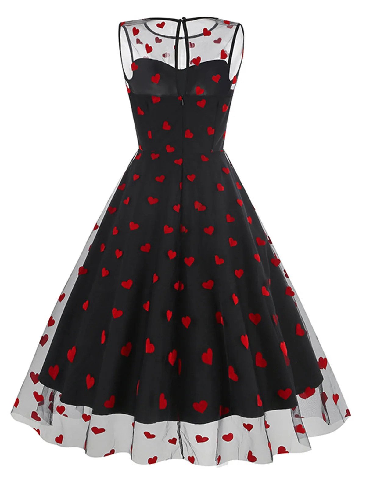 Black 1950s Flocked Heart Mesh Patchwork Dress sold by Retro Stage product image thumbnail 3