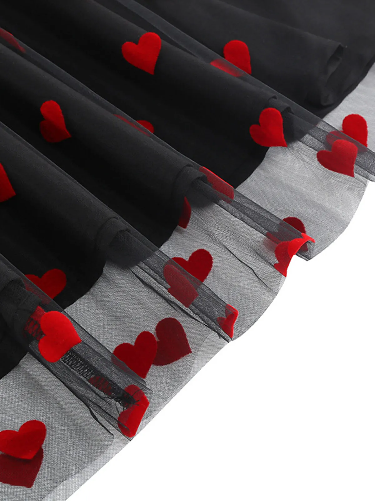 Black 1950s Flocked Heart Mesh Patchwork Dress sold by Retro Stage product image thumbnail 4