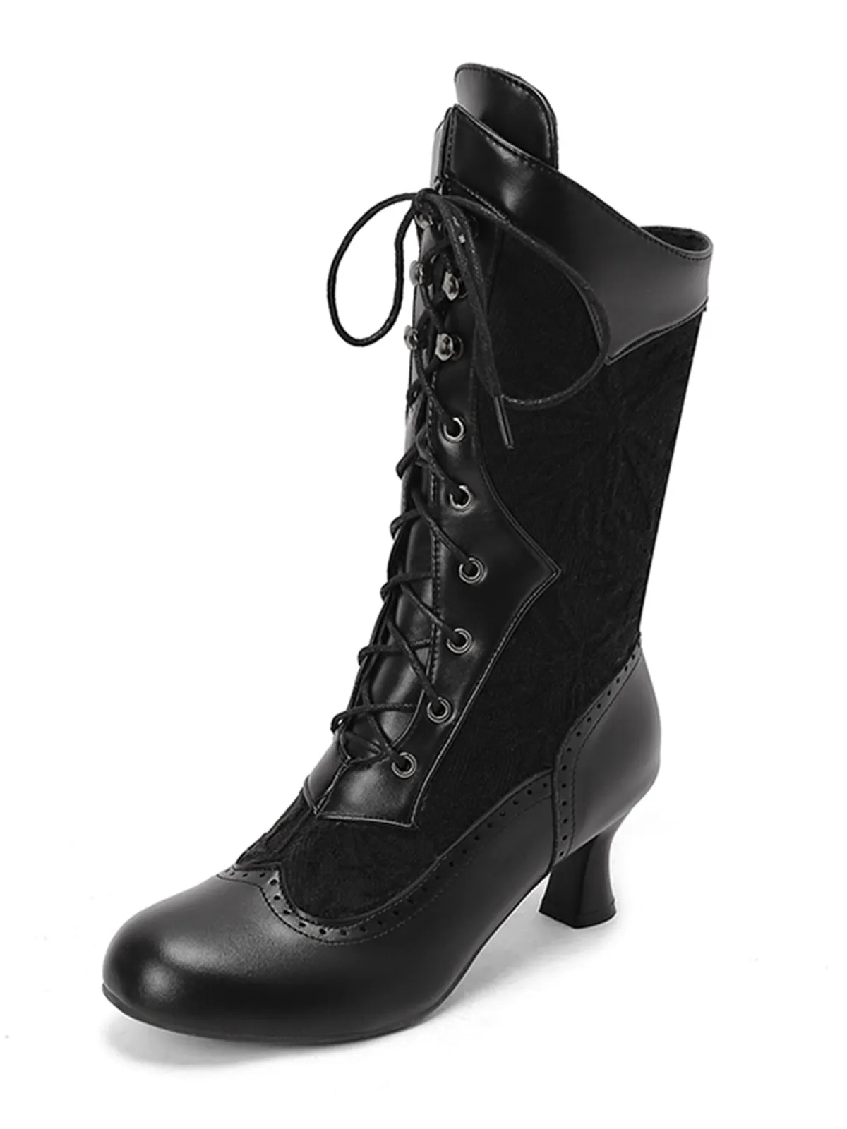 Lace Patchwork Lace-Up Calf-High Boots sold by Retro Stage product image thumbnail 2
