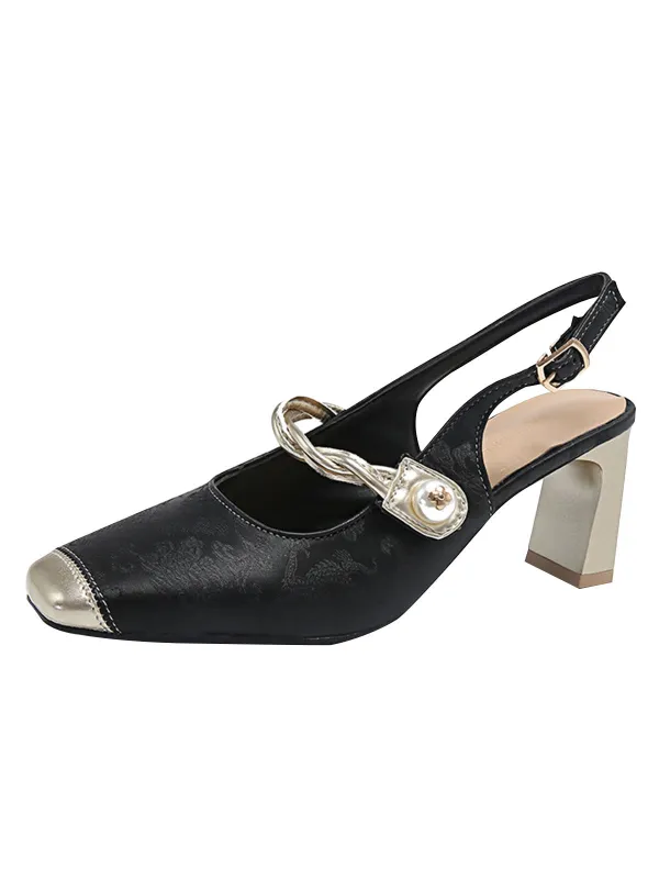 Black Pearl Slingback High Heel Shoes sold by Retro Stage