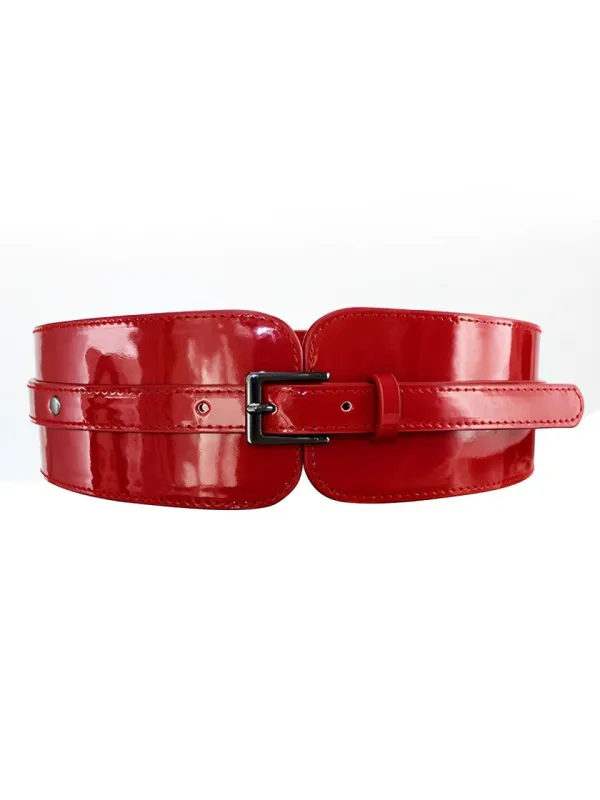 Patent Leather Buckle Vintage Wide Belt sold by Retro Stage