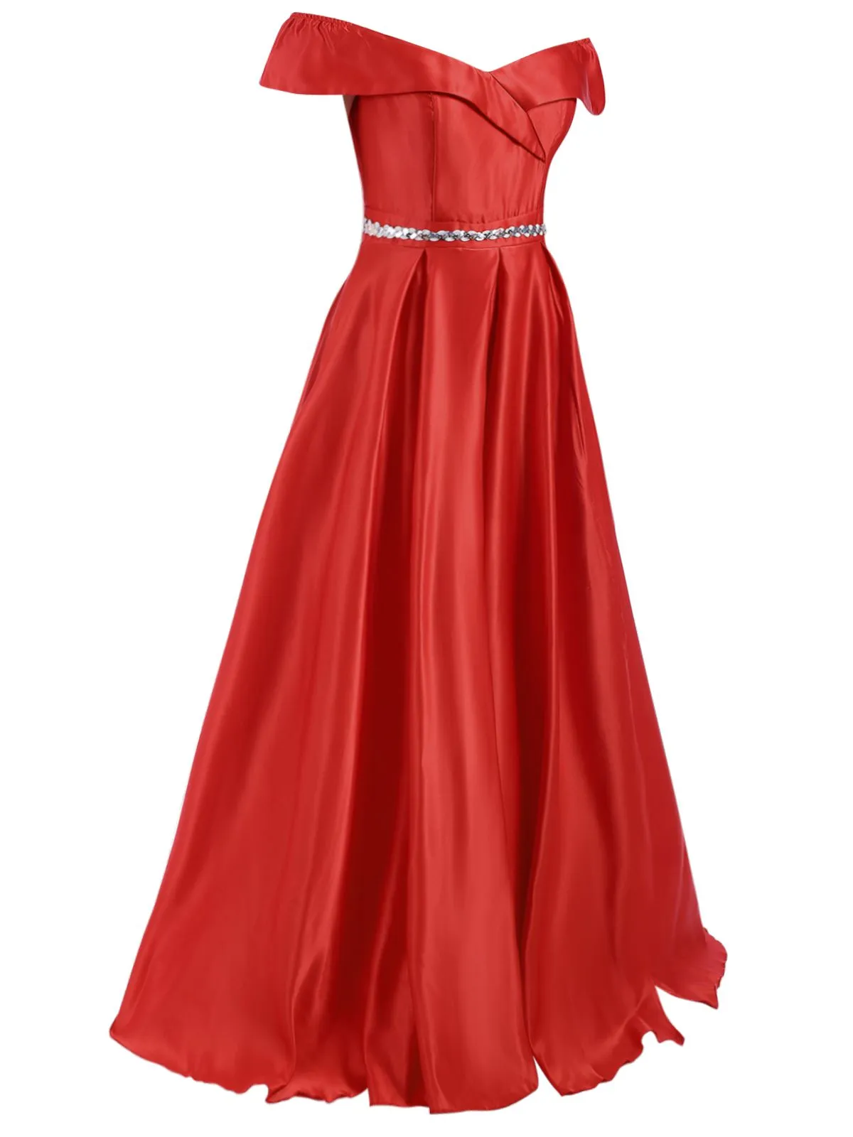 Red 1930s Off-Shoulder Maxi Evening Dress sold by Retro Stage product image thumbnail 4