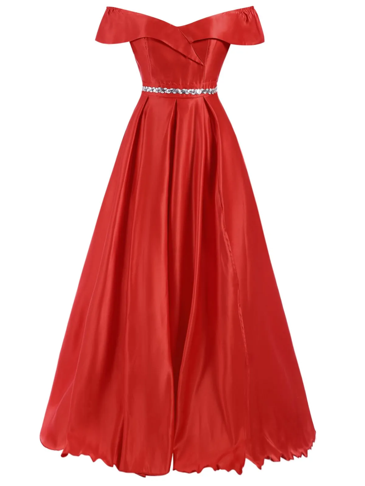 Red 1930s Off-Shoulder Maxi Evening Dress sold by Retro Stage product image thumbnail 2