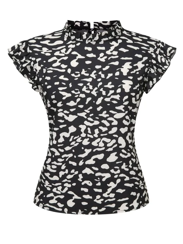 Black 1950s Leopard Print Ruffles Blouse sold by Retro Stage