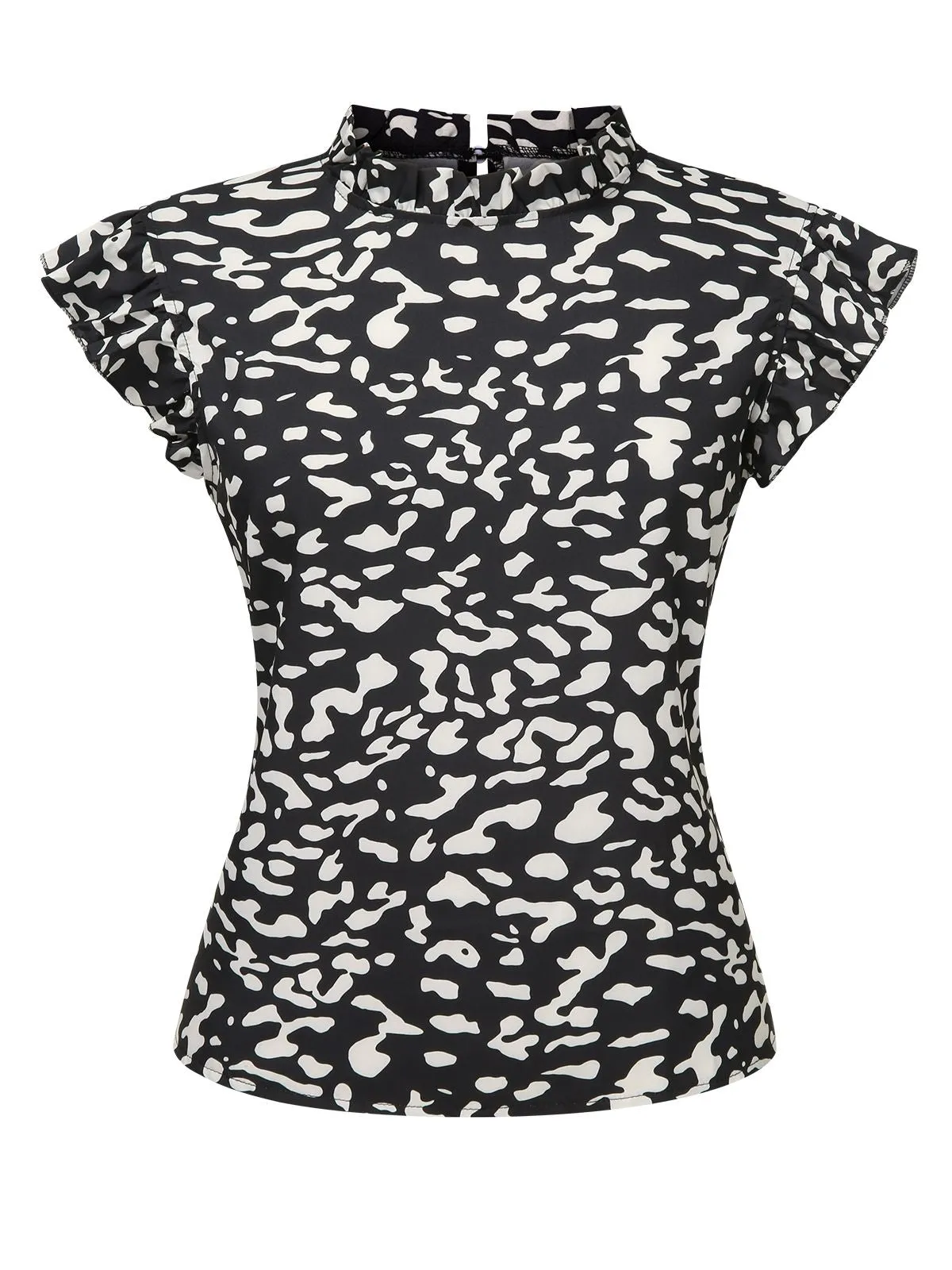 Black 1950s Leopard Print Ruffles Blouse sold by Retro Stage