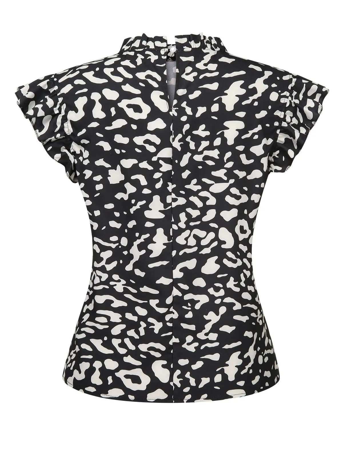 Black 1950s Leopard Print Ruffles Blouse sold by Retro Stage product image thumbnail 3