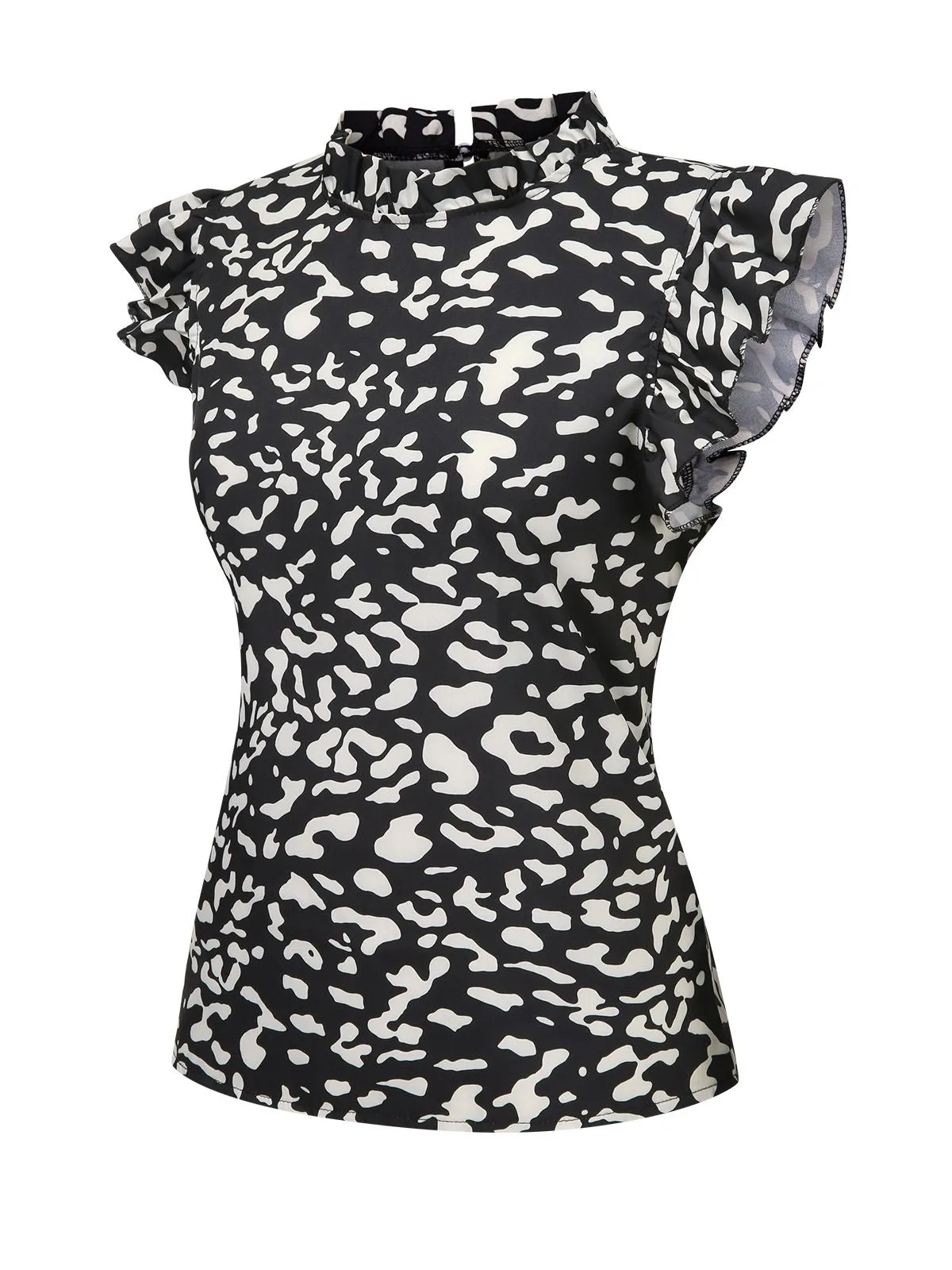 Black 1950s Leopard Print Ruffles Blouse sold by Retro Stage product image thumbnail 2