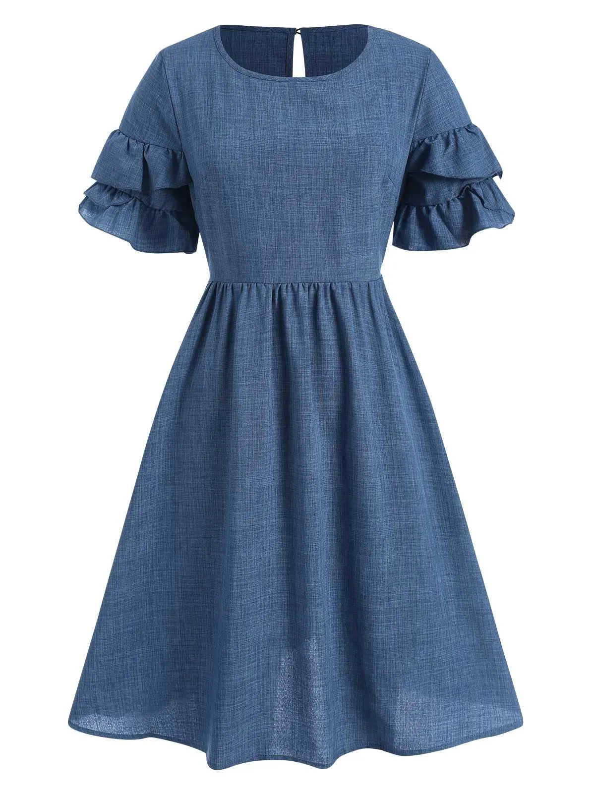 Blue 1940s Layered Ruffle Sleeve A-Line Dress sold by Retro Stage