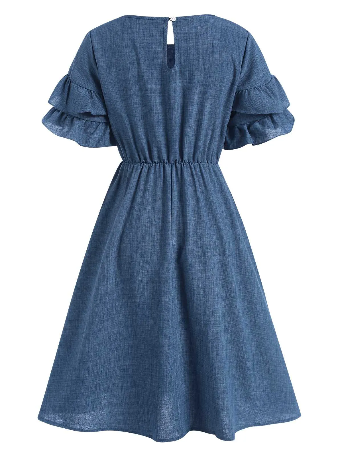 Blue 1940s Layered Ruffle Sleeve A-Line Dress sold by Retro Stage product image thumbnail 2