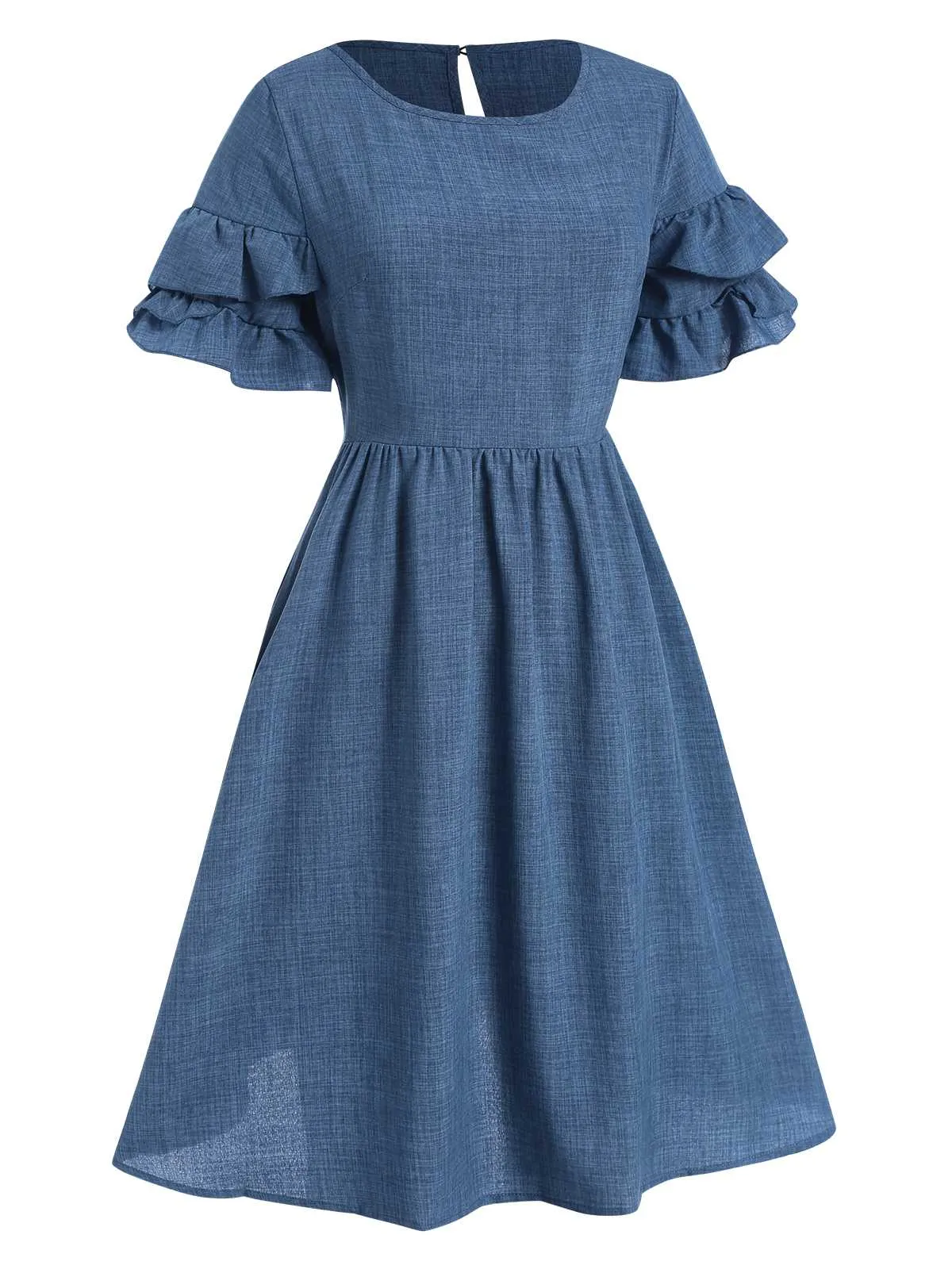 Blue 1940s Layered Ruffle Sleeve A-Line Dress sold by Retro Stage product image thumbnail 3