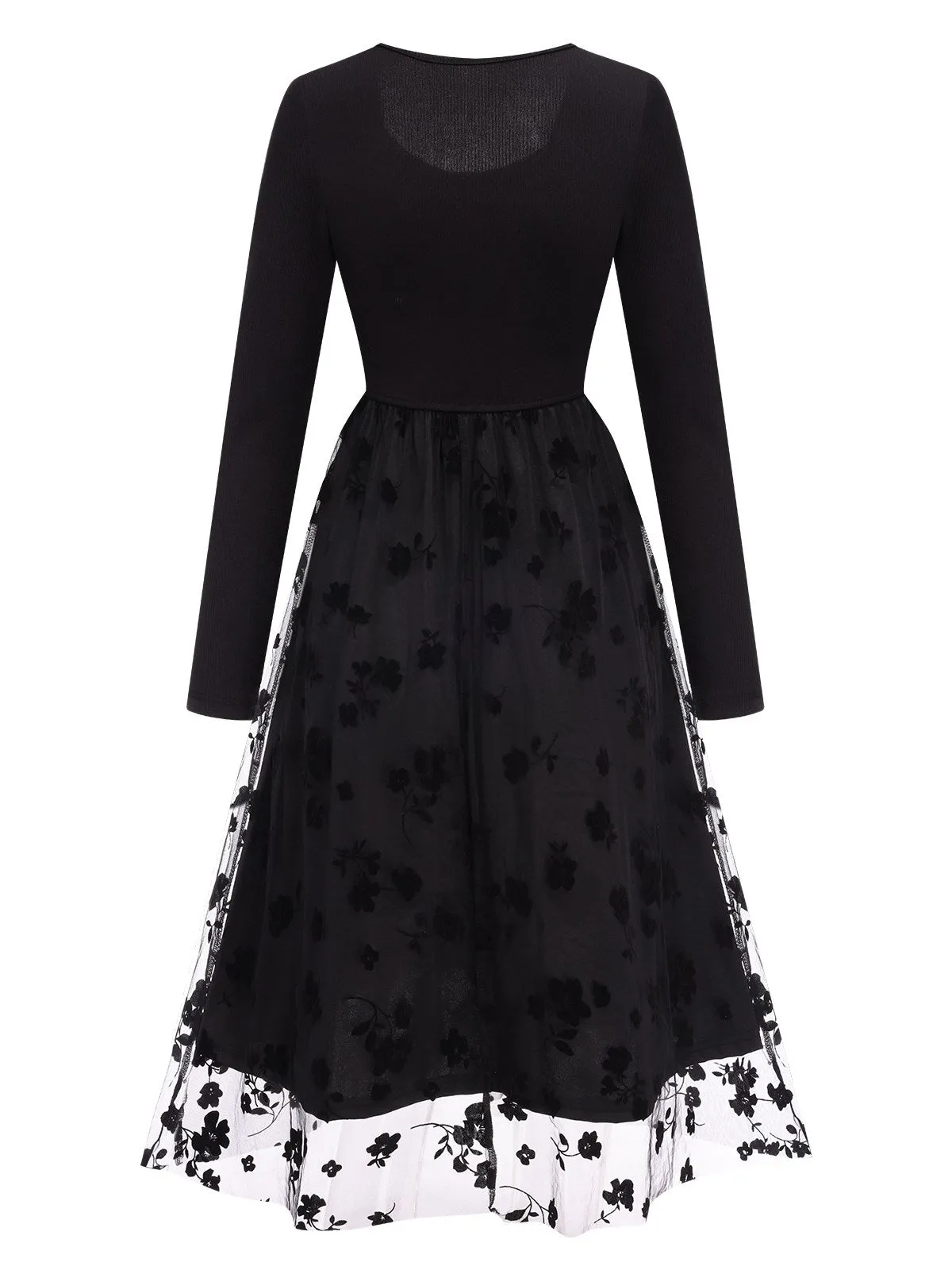 Black 1950s Floral Mesh Patchwork Dress sold by Retro Stage product image thumbnail 3