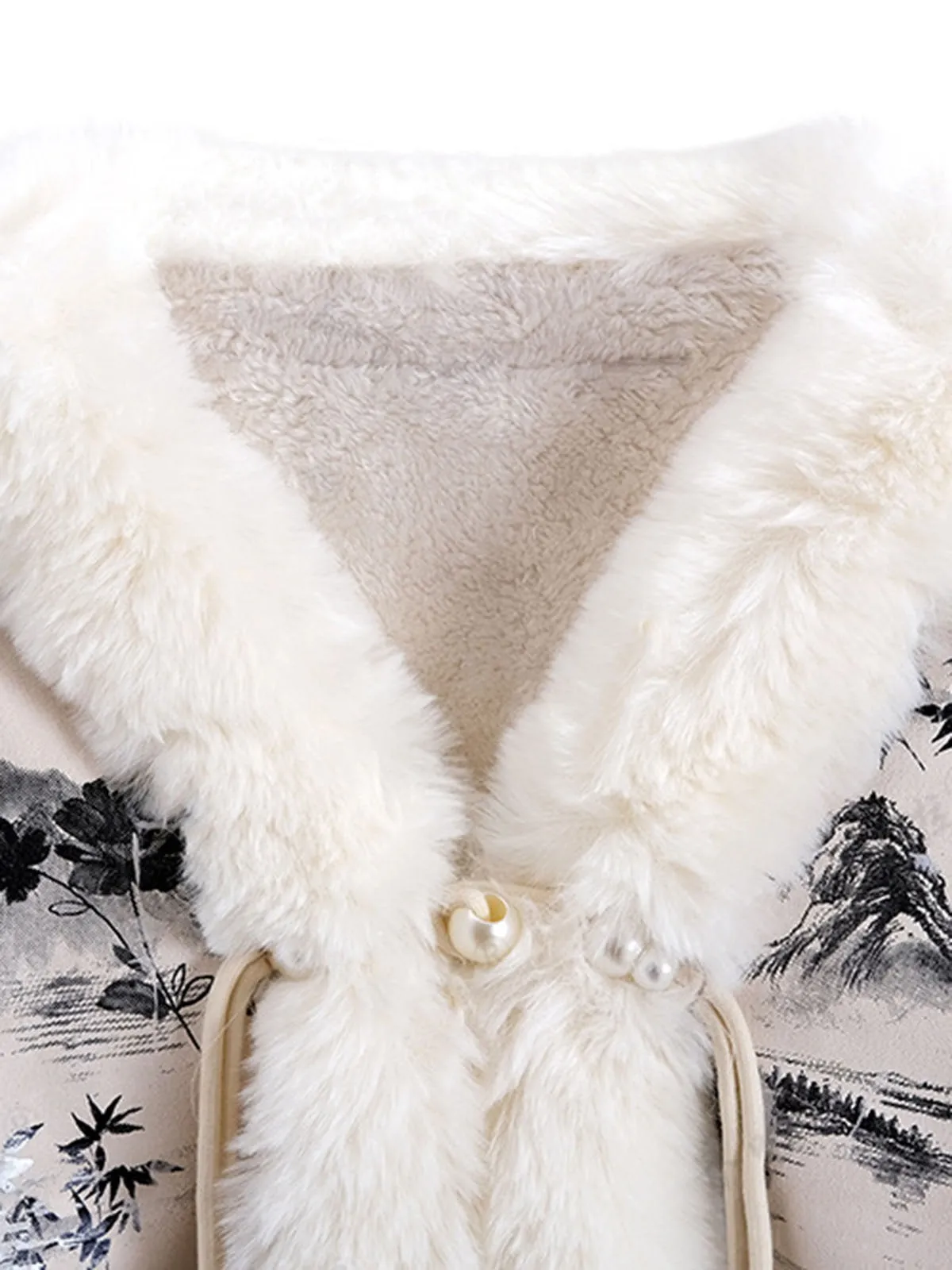 Black 1950s Ink Landscape Painting Fur Cloak sold by Retro Stage product image thumbnail 2