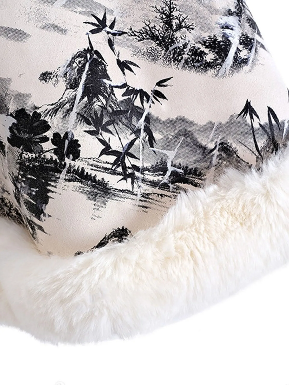 Black 1950s Ink Landscape Painting Fur Cloak sold by Retro Stage product image thumbnail 4