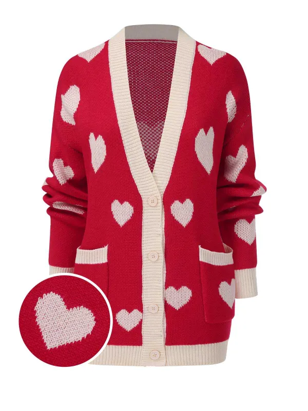 1950s Button Heart Dot Knitted Cardigan sold by Retro Stage