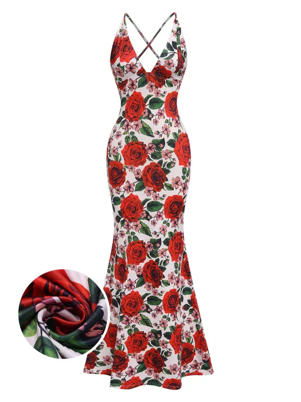 1970s Rose Halter Backless Dress sold by Retro Stage