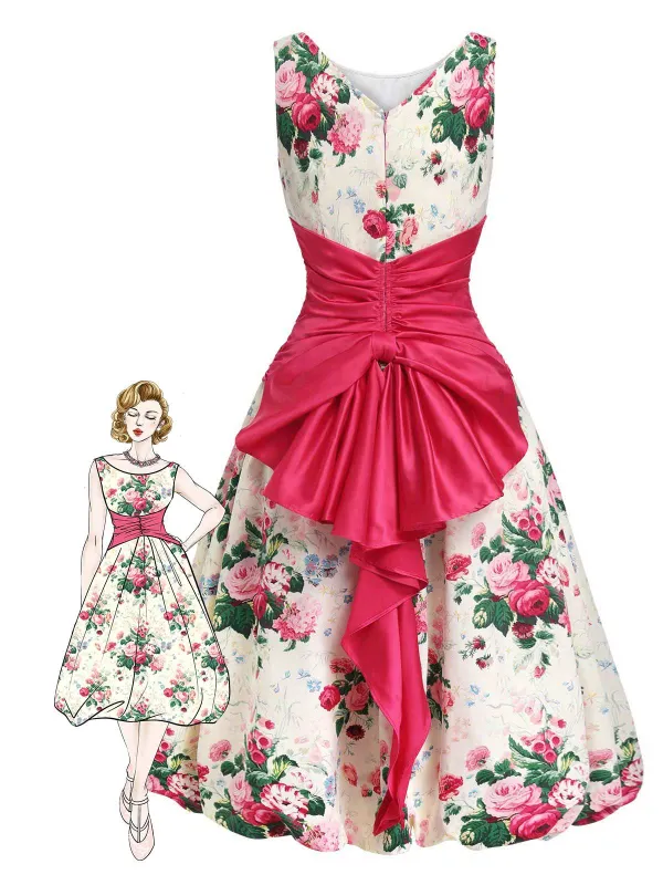 Multicolor 1950s Back Bow Antique Floral Dress sold by Retro Stage