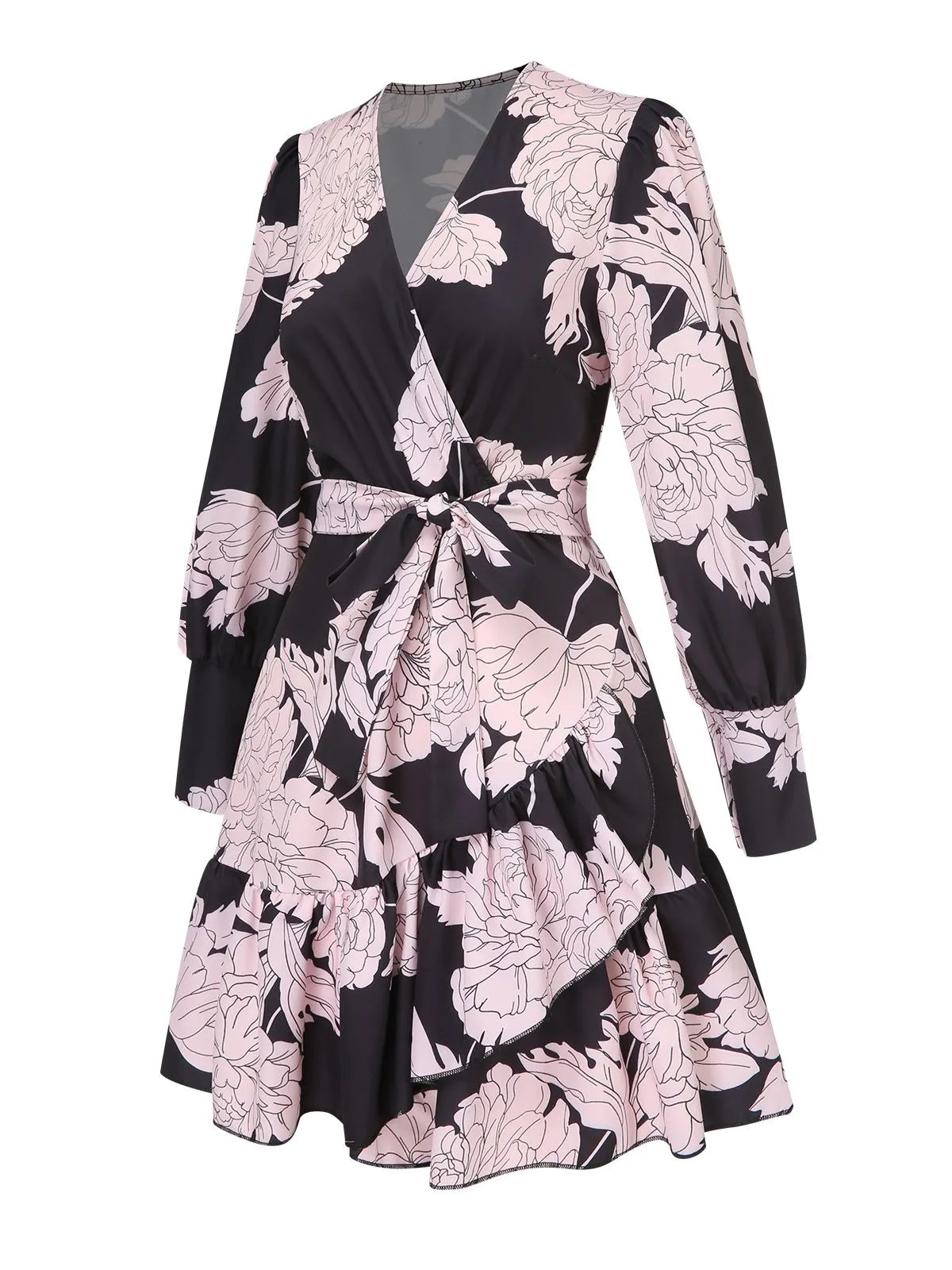 1940s V-Neck Peony Floral Belted Dress sold by Retro Stage product image thumbnail 2