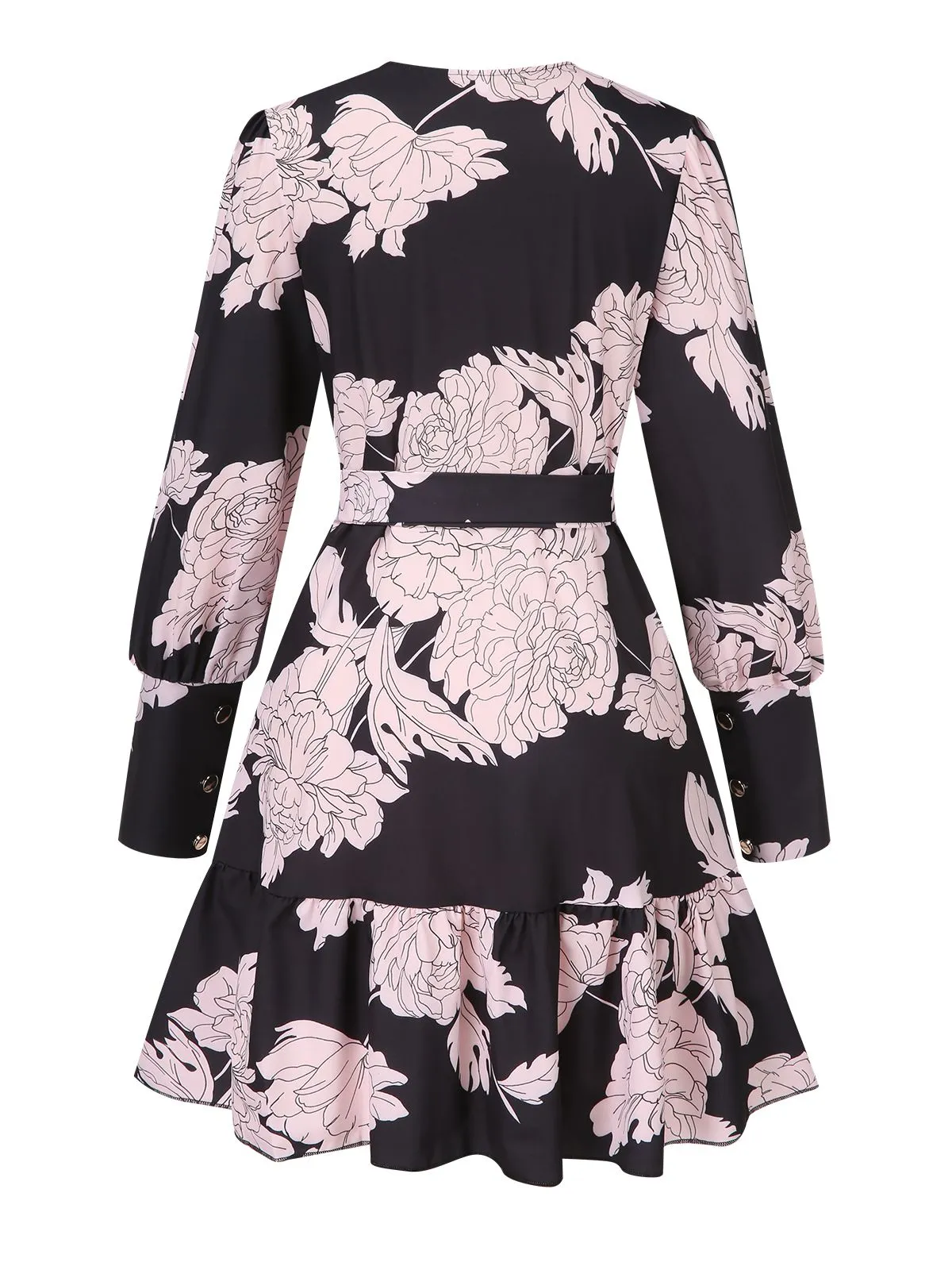 1940s V-Neck Peony Floral Belted Dress sold by Retro Stage product image thumbnail 3