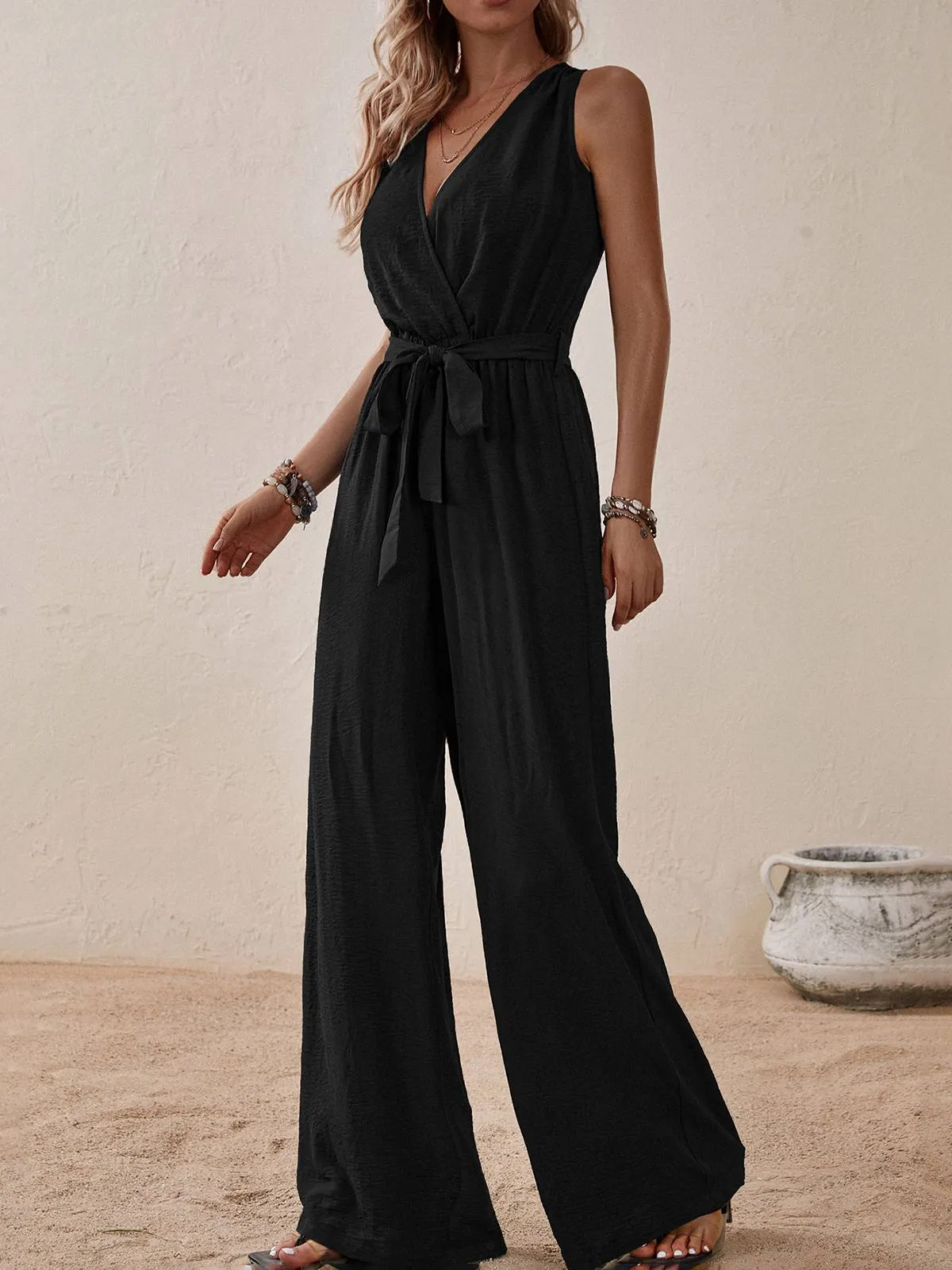 1950s Surplice V-Neck Solid Belted Jumpsuit sold by Retro Stage product image thumbnail 2