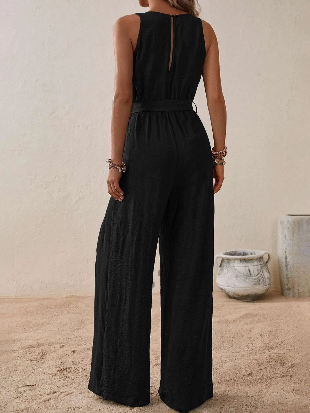 1950s Surplice V-Neck Solid Belted Jumpsuit sold by Retro Stage product image thumbnail 3