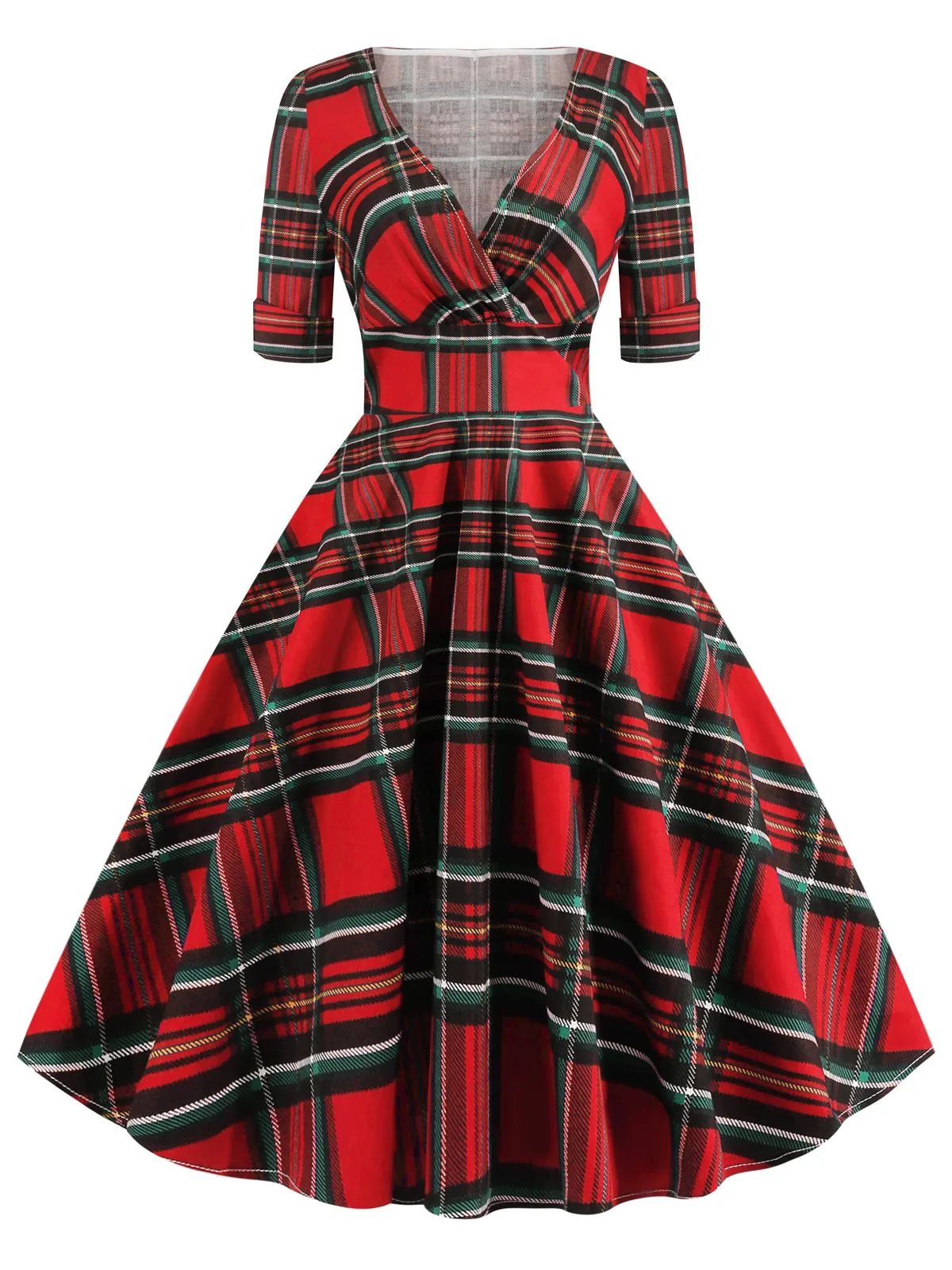 1950s Plaid Sweetheart Fold Swing Dress sold by Retro Stage product image thumbnail 2