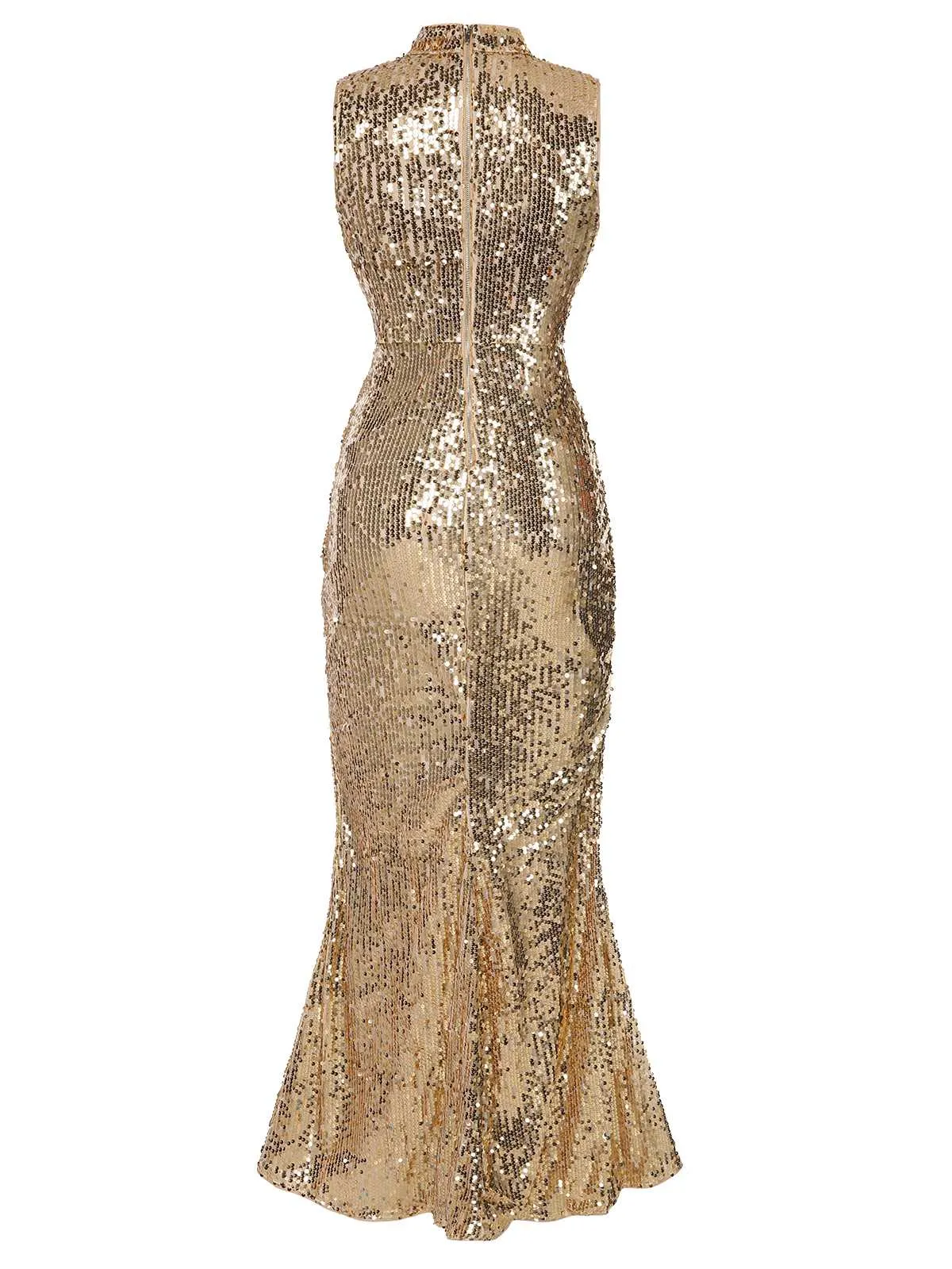 Champagne 1930s Keyhole Sequined Maxi Dress sold by Retro Stage product image thumbnail 4