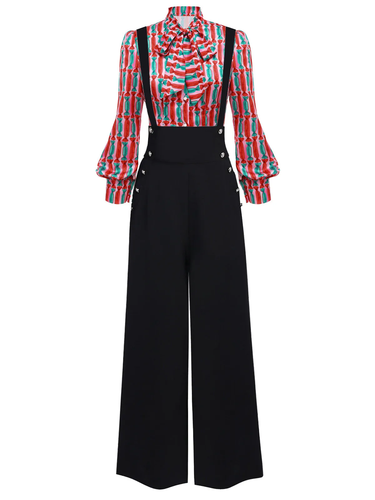 2PCS 1950s Candy Tie-Up Blouse & Black Suspender Pants sold by Retro Stage product image thumbnail 2