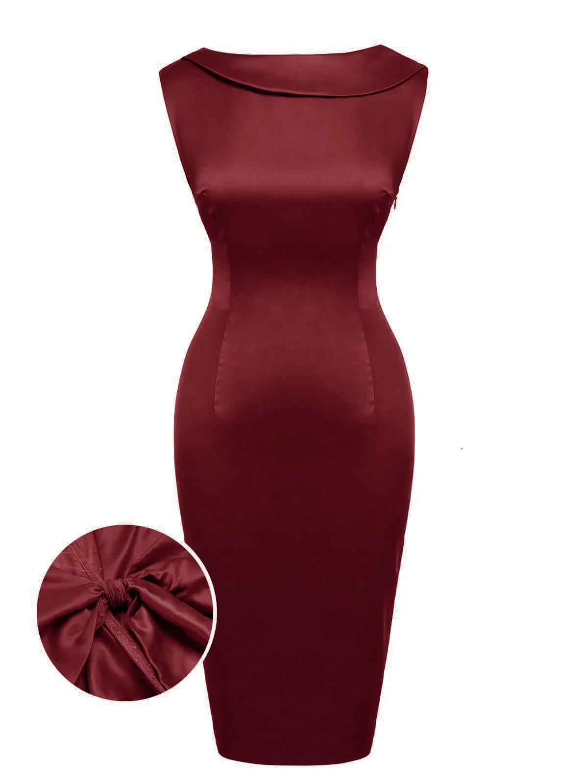 Wine Red 1960s Back Bowknot Pencil Dress sold by Retro Stage product image thumbnail 3