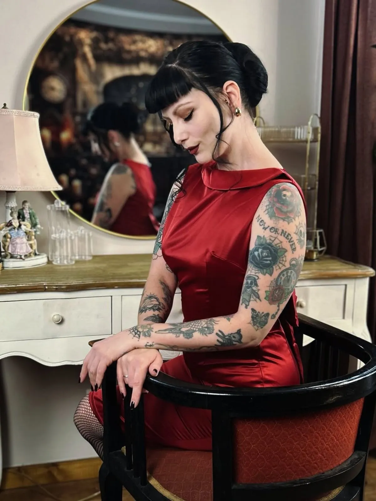 Wine Red 1960s Back Bowknot Pencil Dress sold by Retro Stage