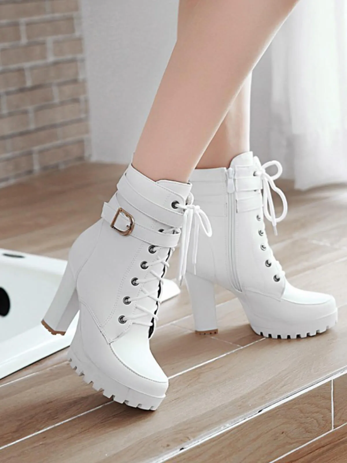 Leather High Top Chunky Heel Martin Boots sold by Retro Stage product image thumbnail 4