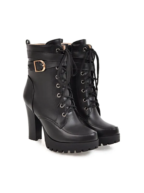 Leather High Top Chunky Heel Martin Boots sold by Retro Stage