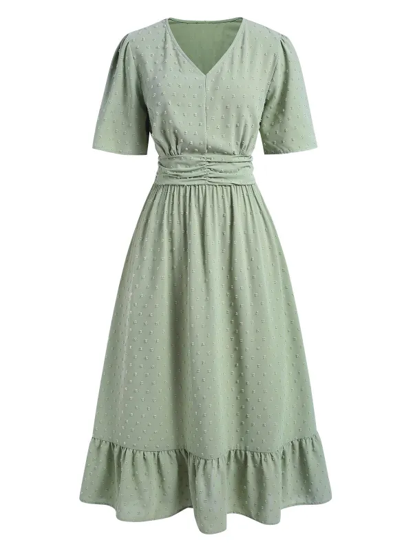 Green 1940s Swiss Dots Ruffle Hem Dress sold by Retro Stage