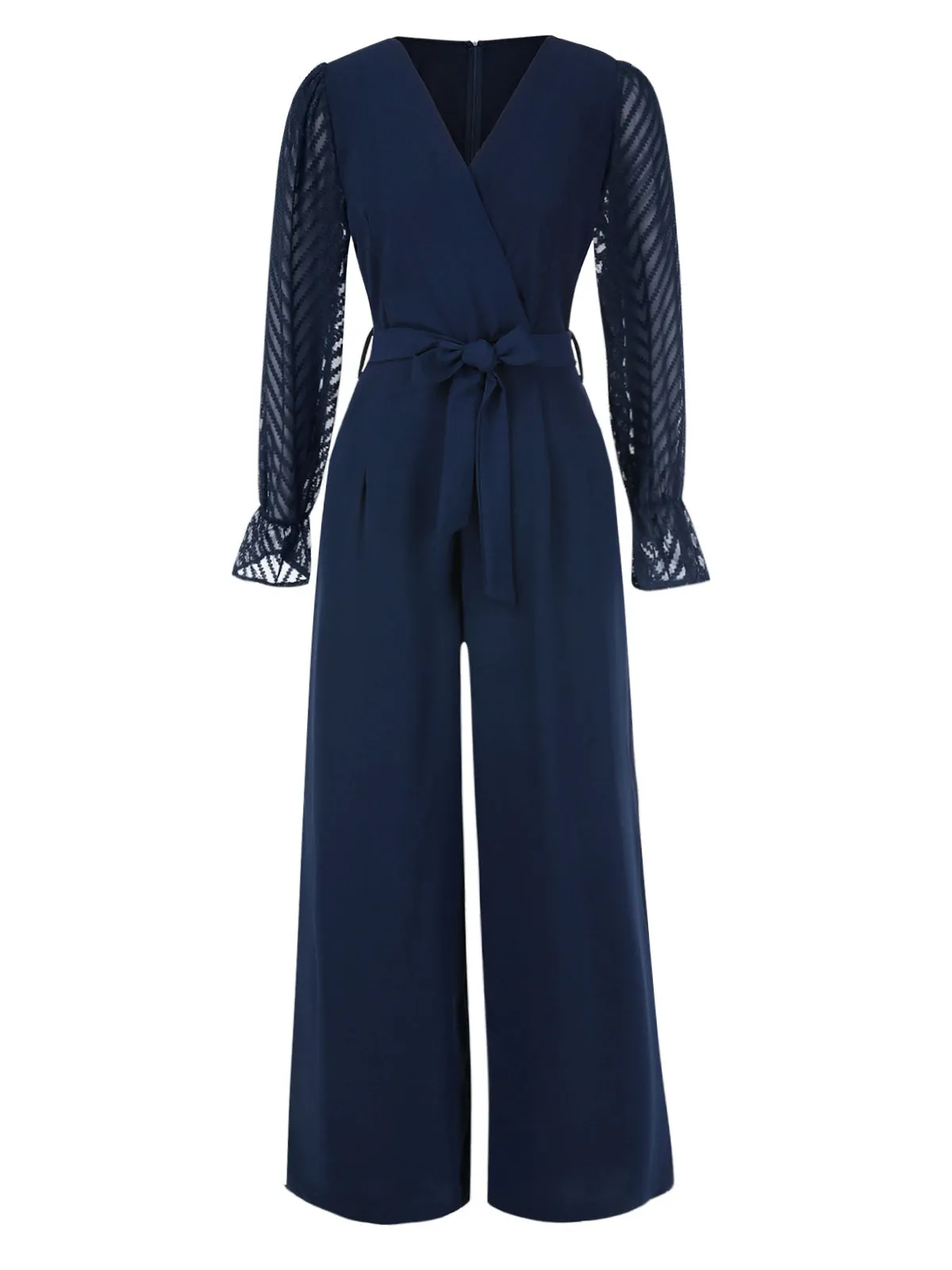 Blue 1960s Curve Stripes Sheer Patchwork Jumpsuit sold by Retro Stage