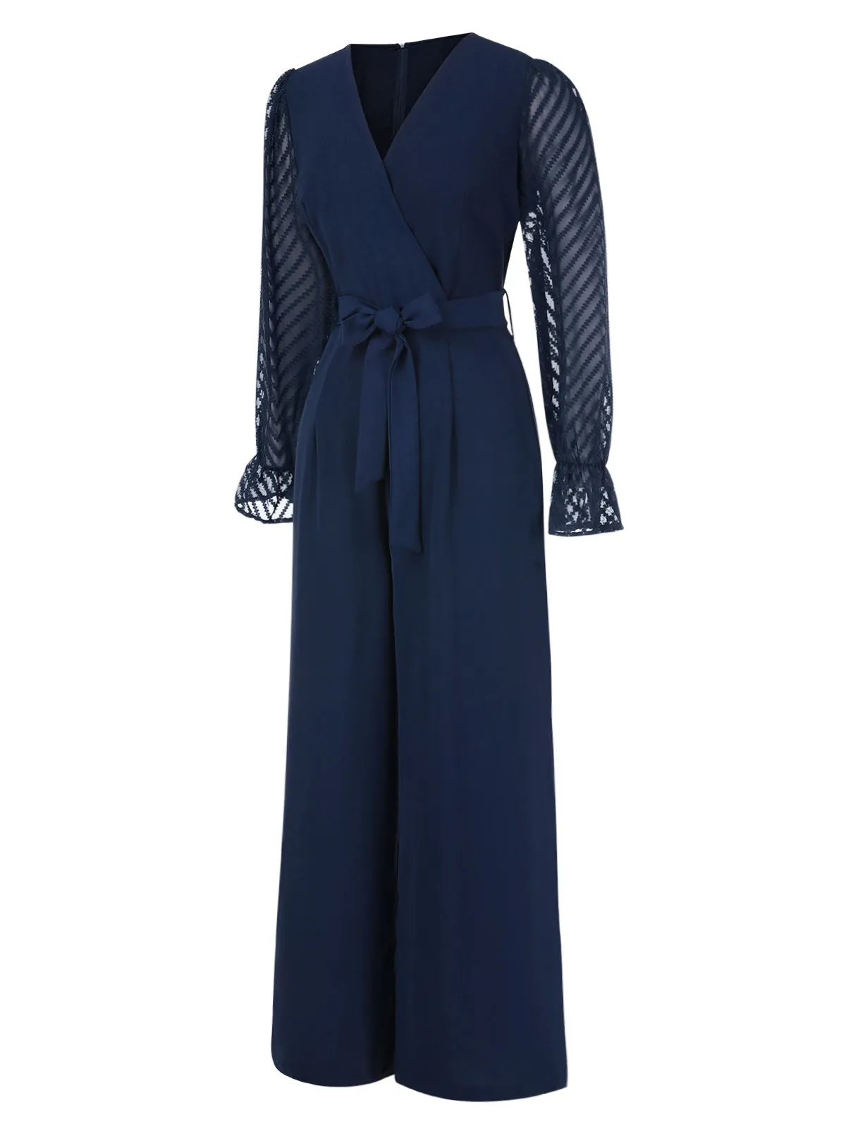 Blue 1960s Curve Stripes Sheer Patchwork Jumpsuit sold by Retro Stage product image thumbnail 2