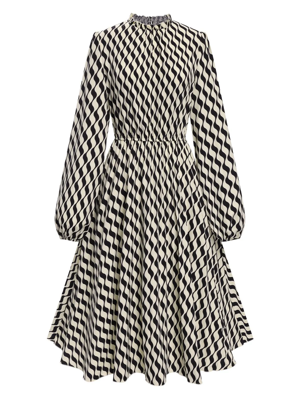 Black 1940s Balloon Sleeve Pleated Chevron Dress sold by Retro Stage product image thumbnail 2