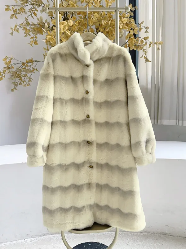 Beige 1950s Stripe Faux Fur Plush Coat sold by Retro Stage