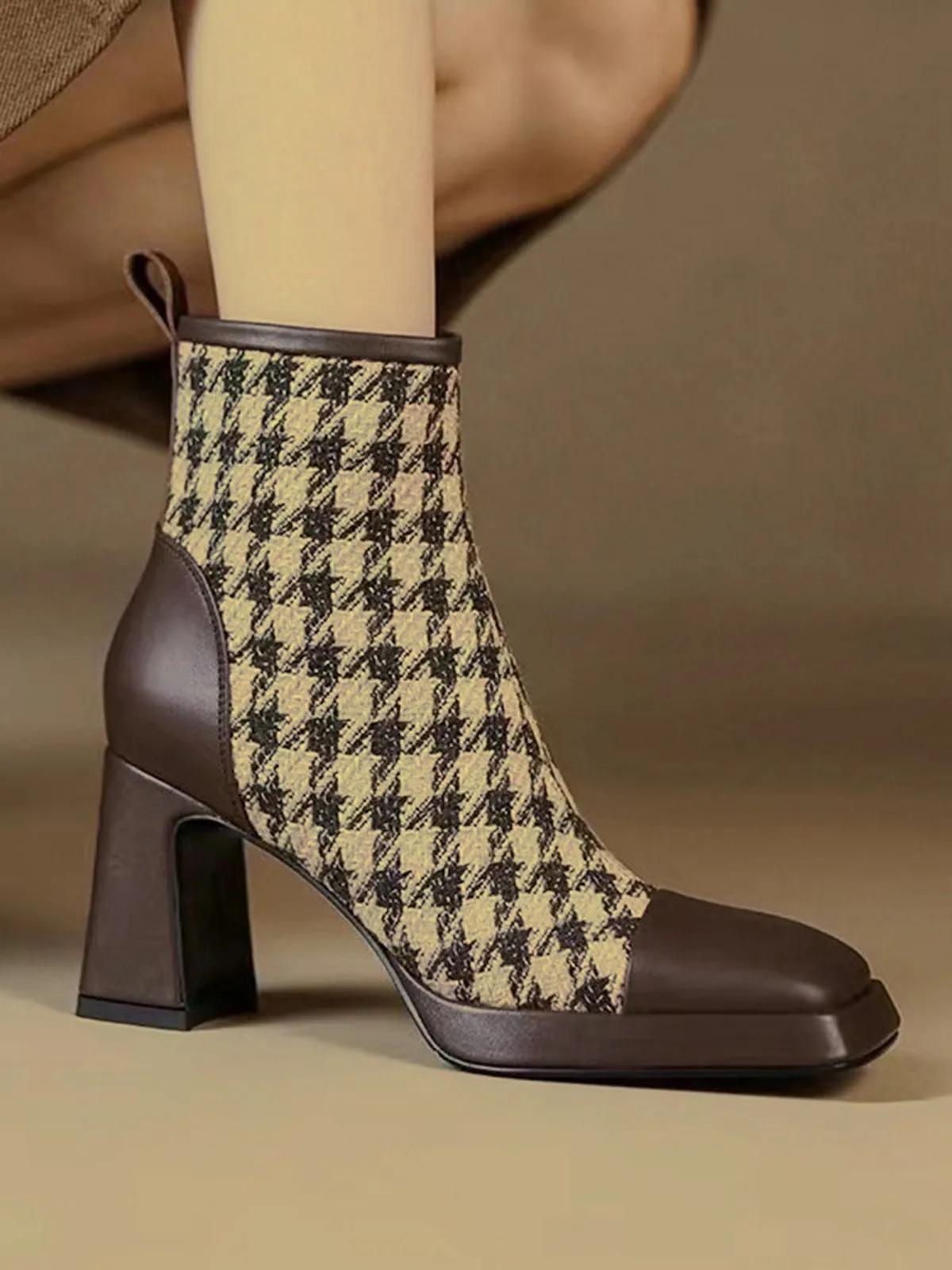 Vintage Houndstooth Chunky Heel Ankle Boots sold by Retro Stage product image thumbnail 3