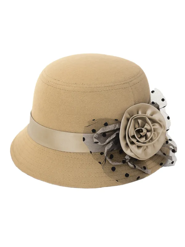 Vintage Dots Sheer Floral Felt Cloche Hat sold by Retro Stage