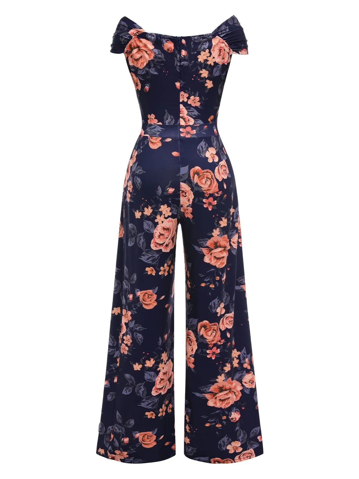 Dark Blue 1960s Off-Shoulder Floral Jumpsuit sold by Retro Stage product image thumbnail 2
