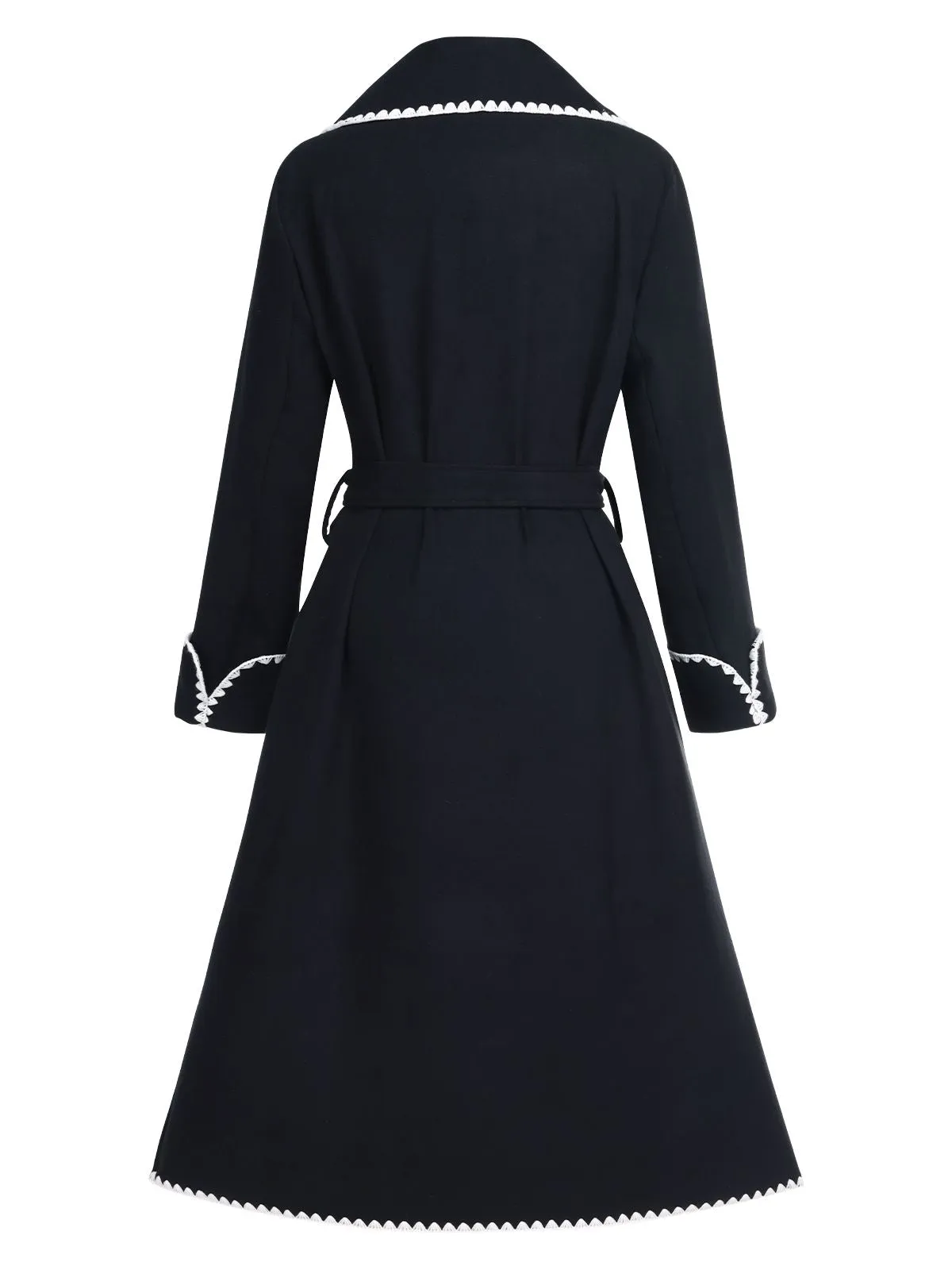 Black 1940s Embroidered Lapel Pocket Belted Coat sold by Retro Stage product image thumbnail 3