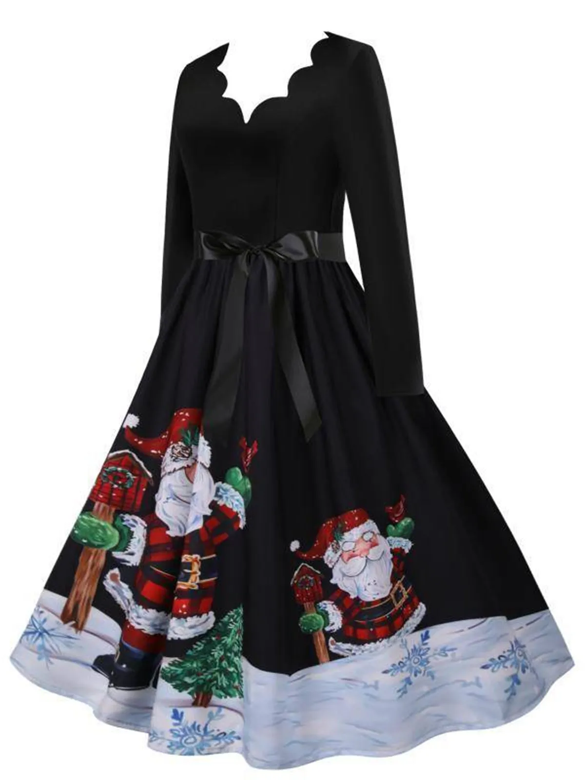 Black 1950s Scalloped Neck Christmas Santa Belted Dress sold by Retro Stage product image thumbnail 2