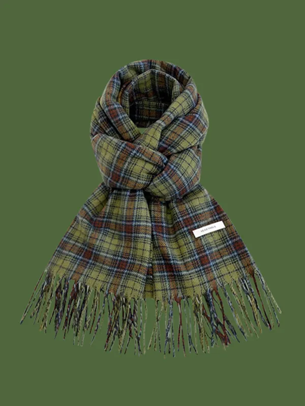 Green Vintage Tartan Plaids Christmas Scarf sold by Retro Stage