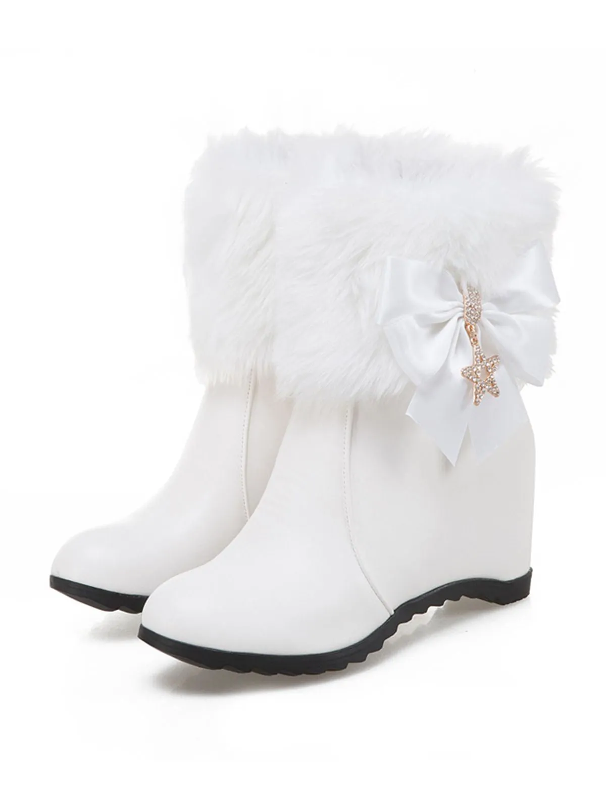 Vintage Faux Fur Bowknot Star Decor Wedge Boots sold by Retro Stage product image thumbnail 4