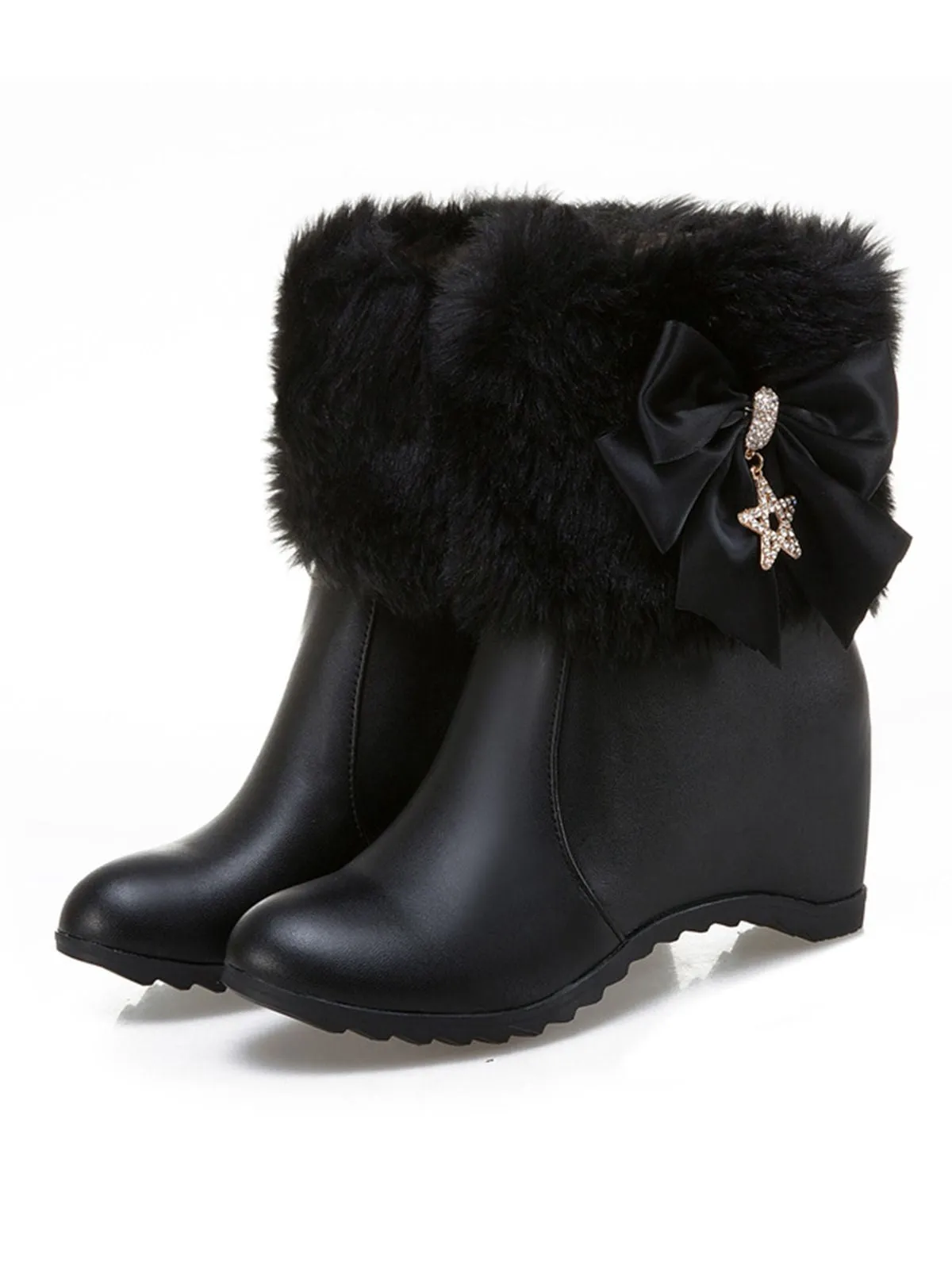 Vintage Faux Fur Bowknot Star Decor Wedge Boots sold by Retro Stage product image thumbnail 3