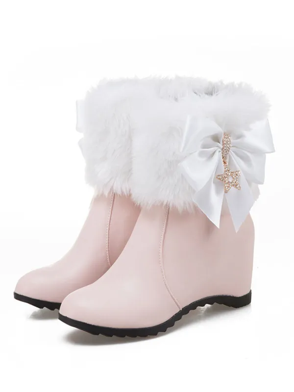 Vintage Faux Fur Bowknot Star Decor Wedge Boots sold by Retro Stage