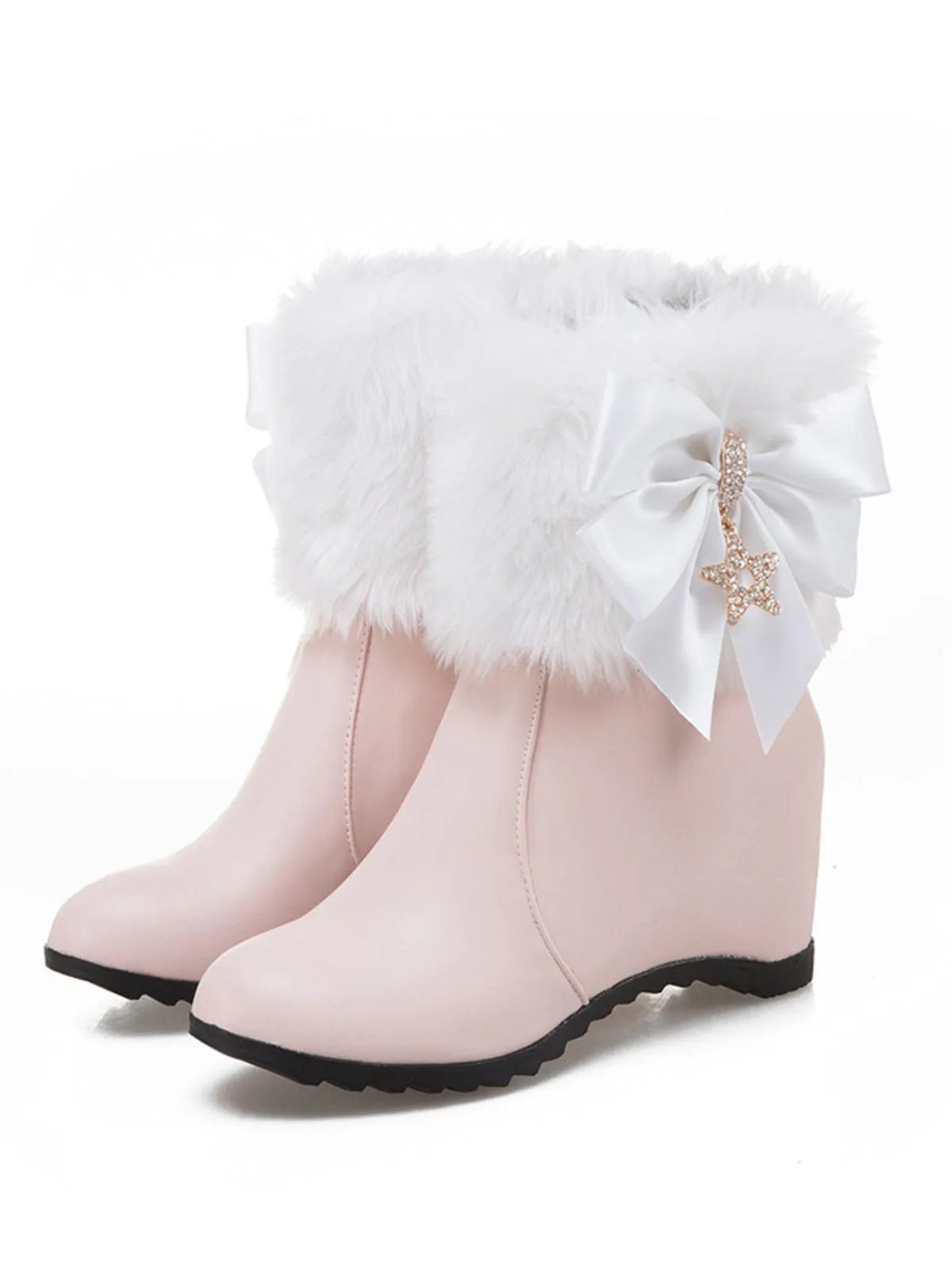 Vintage Faux Fur Bowknot Star Decor Wedge Boots sold by Retro Stage