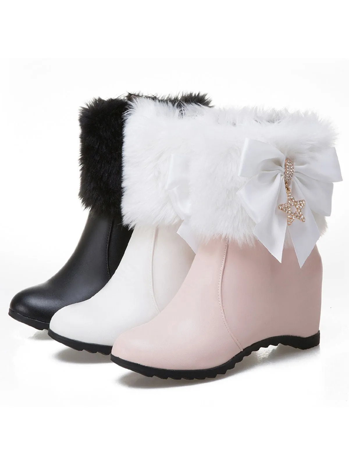 Vintage Faux Fur Bowknot Star Decor Wedge Boots sold by Retro Stage product image thumbnail 2
