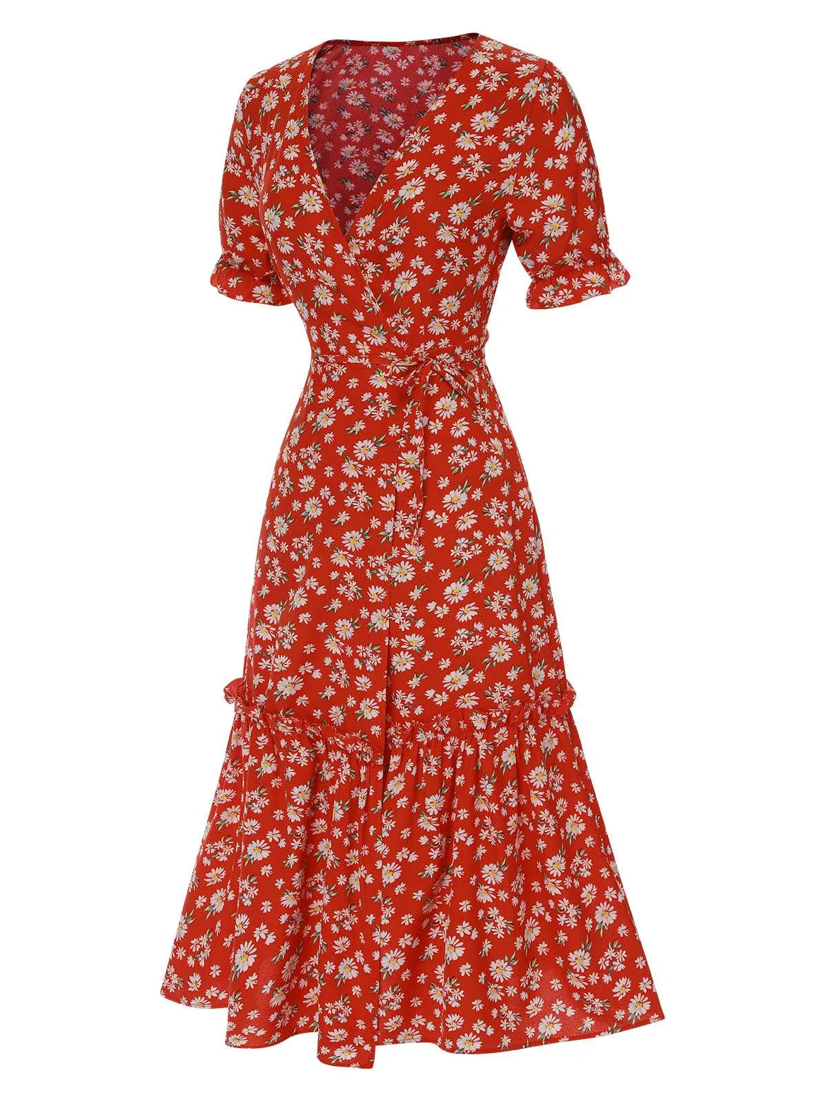 1930s Daisy Surplice V-Neck Belted Dress sold by Retro Stage product image thumbnail 3